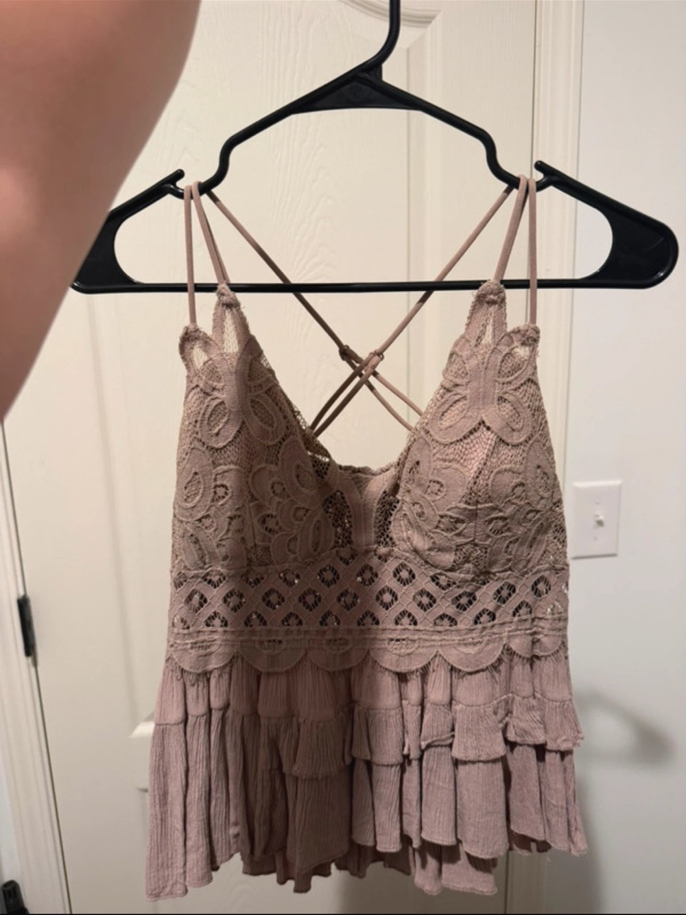 Lace-Trim Tiered Spaghetti Strap Top